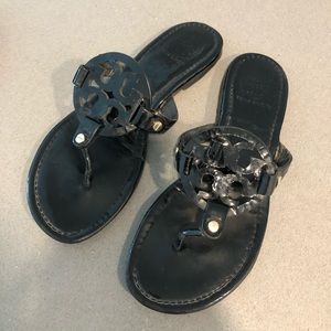 Tory Burch Miller Sandals in Black Patent Leather